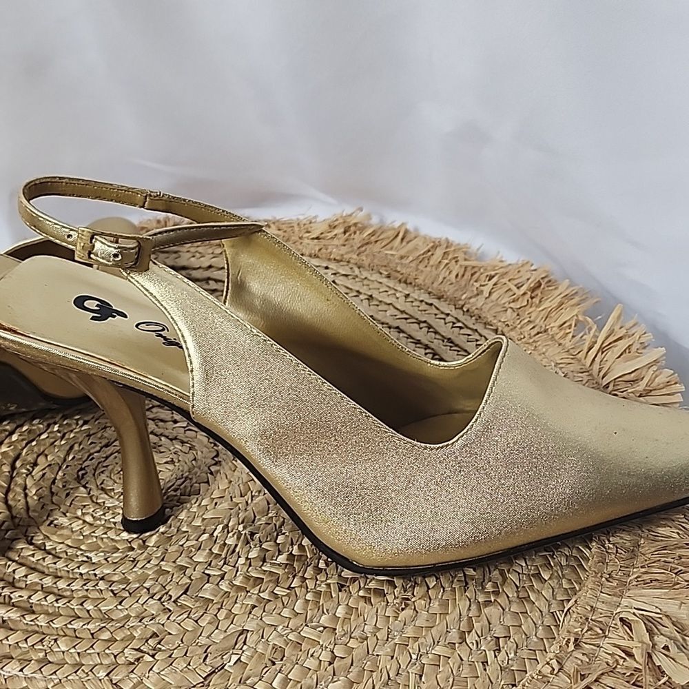 Vintage Gf Glamour Originals Gold Slingback Heels Size 8.5